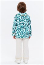 Хлопковая пижама унисекс бежевая с контрастными карманами и принтом "зеленая акварель" - фото 109082