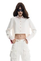 Укороченная рубашка с розовым кантом - фото 109968