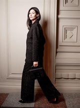 Вечерние широкие брюки из твида с люрексом - фото 110069