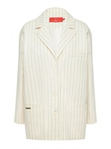 Летний прямой однобортный жакет из хлопка в полоску - фото 110338