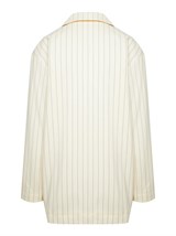 Летний прямой однобортный жакет из хлопка в полоску - фото 110339