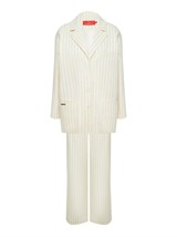 Летний прямой однобортный жакет из хлопка в полоску - фото 110342