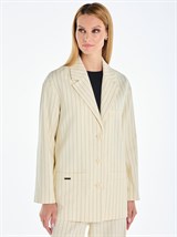 Летний прямой однобортный жакет из хлопка в полоску - фото 110344