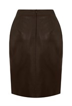 Кожаная юбка миди choco - фото 113506