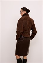 Кожаная юбка миди choco - фото 113508