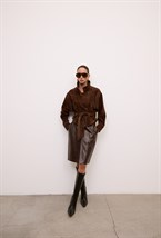 Кожаная юбка миди choco - фото 113509