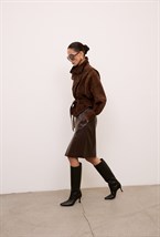 Кожаная юбка миди choco - фото 113510