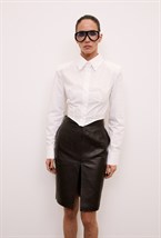 Кожаная юбка миди - фото 113525