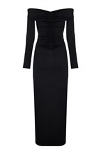 Платье с драпировкой и открытыми плечами - фото 113766