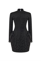 Черное платье-мини из жаккарда с итальянским кружевом - фото 115303