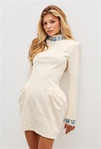 Молочное платье-мини из жаккарда с итальянским кружевом - фото 115306