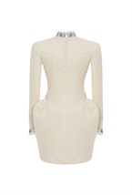 Молочное платье-мини из жаккарда с итальянским кружевом - фото 115312