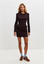 Платье-мини из фактурной ткани в цвете «горький шоколад» - фото 115316