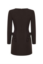 Платье-мини из фактурной ткани в цвете «горький шоколад» - фото 115321