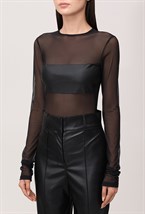 Боди в сетку со вставкой из кожи - фото 115746