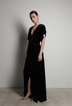 Платье бархатное макси с разрезом - фото 117233