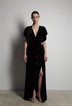 Платье бархатное макси с разрезом - фото 117234