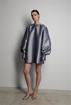 Платье серое мини с пуговицами - фото 117411