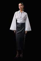 Белая хлопковая рубашка на завязках - фото 120434