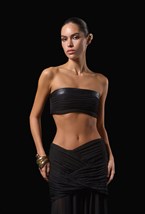 Драпированный топ-бандо из шелка и кожи - фото 120470