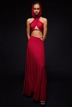 Красная трикотажная юбка макси - фото 120630