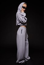 Кашемировые серые широкие брюки - фото 120645