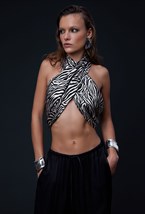 Халтер-топ зебра со съемным кожаным ремнем - фото 120695
