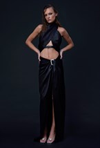 Халтер-топ из смесового льна со съемным кожаным ремнем - фото 120709