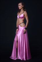 Розовая юбка макси асимметричного кроя - фото 120733