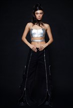 Кожаный корсет металлик - фото 120811