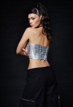 Кожаный корсет металлик - фото 120812