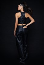 Черный кожаный топ - фото 120818