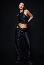 Черный кожаный топ - фото 120819