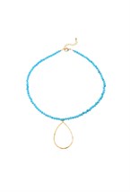 Choker with turquoise turcvenite stones with drop pendant Gold - фото 122385