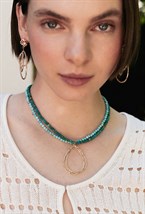 Choker with green turcvenite stones with drop pendant Gold - фото 122390