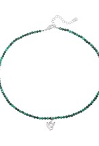 Choker with malachite beads with Dove pendant Rhodium - фото 122419