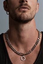 Choker made of a large chain with a circle pendant Rhodium - фото 122431