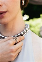 Ring with a braided chain Rhodium - фото 122563