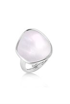 Asymmetric signet ring with mother of pearl Rhodium - фото 122623