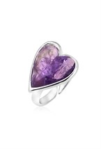 Purple Amethyst Heart Ring Rhodium - фото 122646