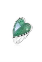 Amazonite Green Heart Ring Rhodium - фото 122653
