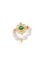 Pearls Green Crystal Ring - фото 122674
