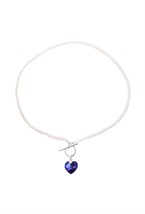 Pearl necklace with Swarovski blue heart - фото 122812