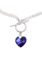 Pearl necklace with Swarovski blue heart - фото 122813