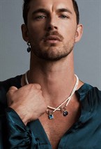 Pearl necklace with Swarovski blue heart - фото 122814