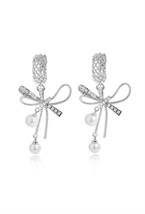 Dragonfly earrings with a metal circle Rhodium - фото 123288