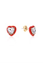 Heart Cubic Zirconia Red Enamel Earrings - фото 123403