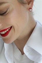 Heart Cubic Zirconia Red Enamel Earrings - фото 123404
