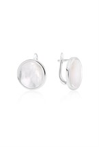 Round Mother of Pearl Earrings Rhodium - фото 123439