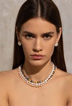 Round Mother of Pearl Earrings Rhodium - фото 123440